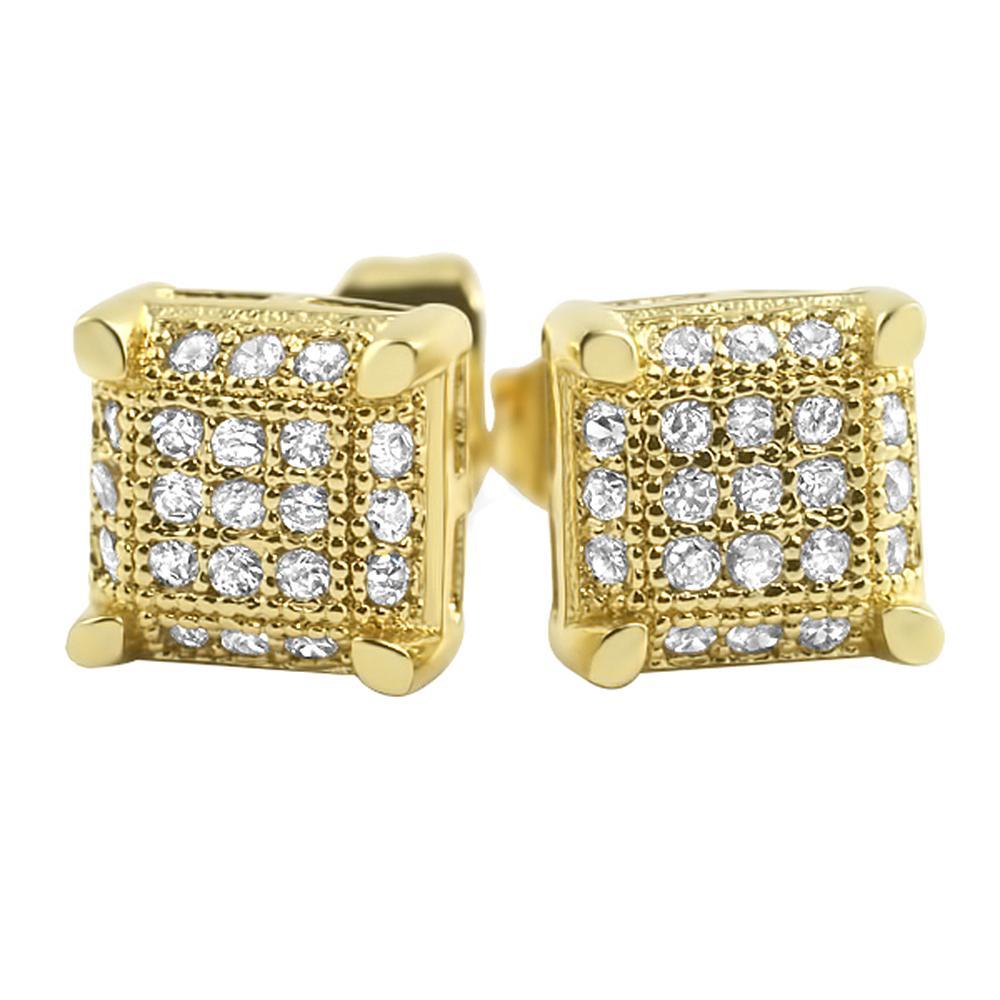 Small Cube CZ Gold Micro Pave Earrings