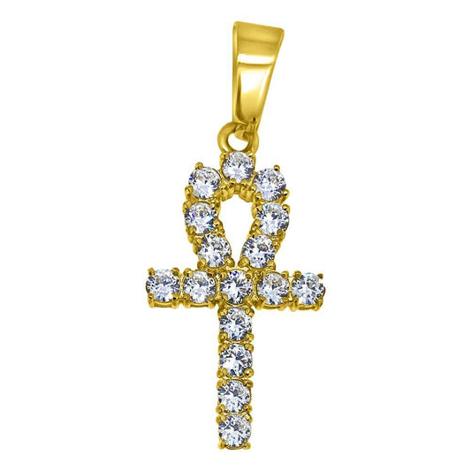 3MM CZ Ankh Cross Gold Stainless Steel Bling Bling