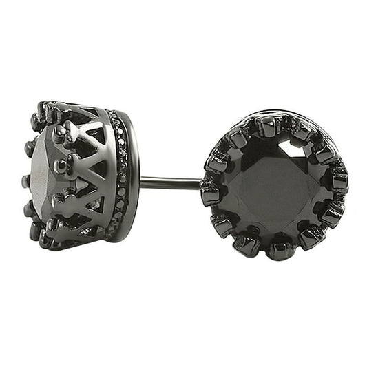 Black Crown Round Cut CZ Bling Bling Earrings