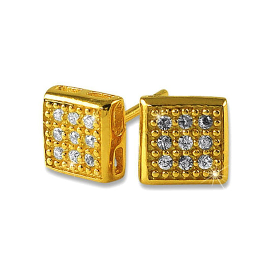 Small Box CZ Vermeil Bling Bling Earrings .925 Silver