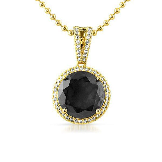 Black Lab Diamond Round Halo Gem Bling Pendant