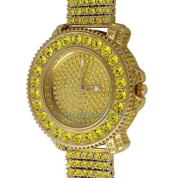 Lemonade Big Rocks Iced Out Watch & 6 Row Band