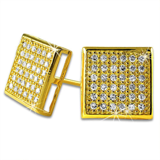 Large Box Vermeil CZ Bling Bling Micro Pave Earrings .925 Silver