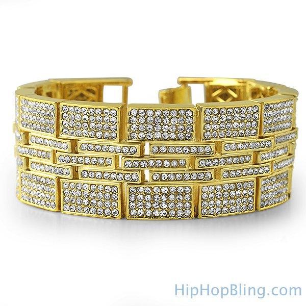 Jumbo Multi Ice Link Gold Bling Bling Bracelet