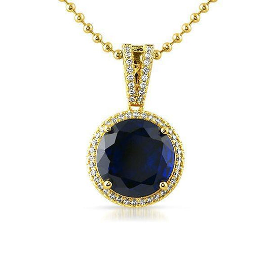 Lab Sapphire Round Gem .925 Silver Pendant (Free 36 Inch Bead Chain)