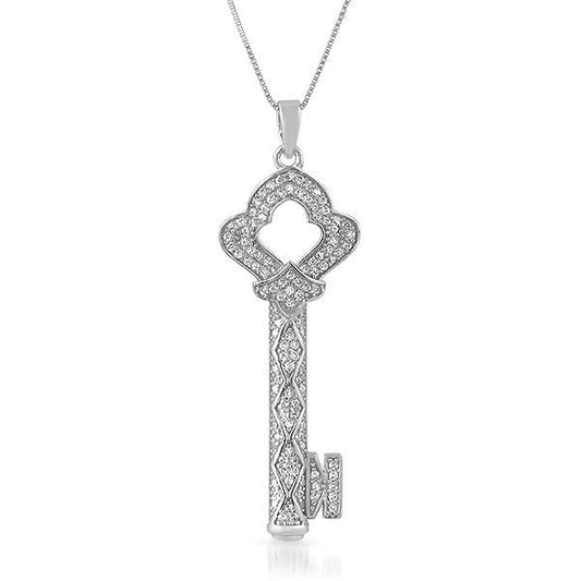 Antique Key CZ Micro Pave .925 Silver Pendant