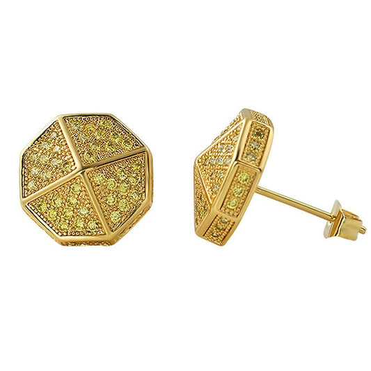 3D Pointed Octagon Lemonade CZ Hip Hop Earrings