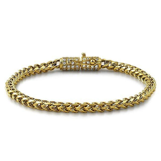 CZ Clasp 4MM Gold Stainless Steel Franco Bracelet