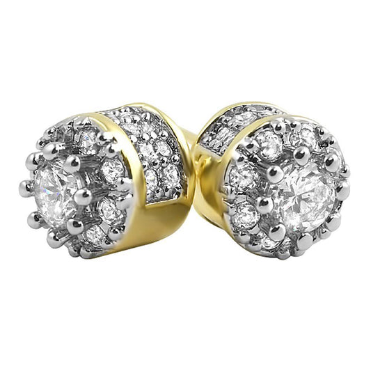 3D Cluster Gold CZ Bling Bling Earrings