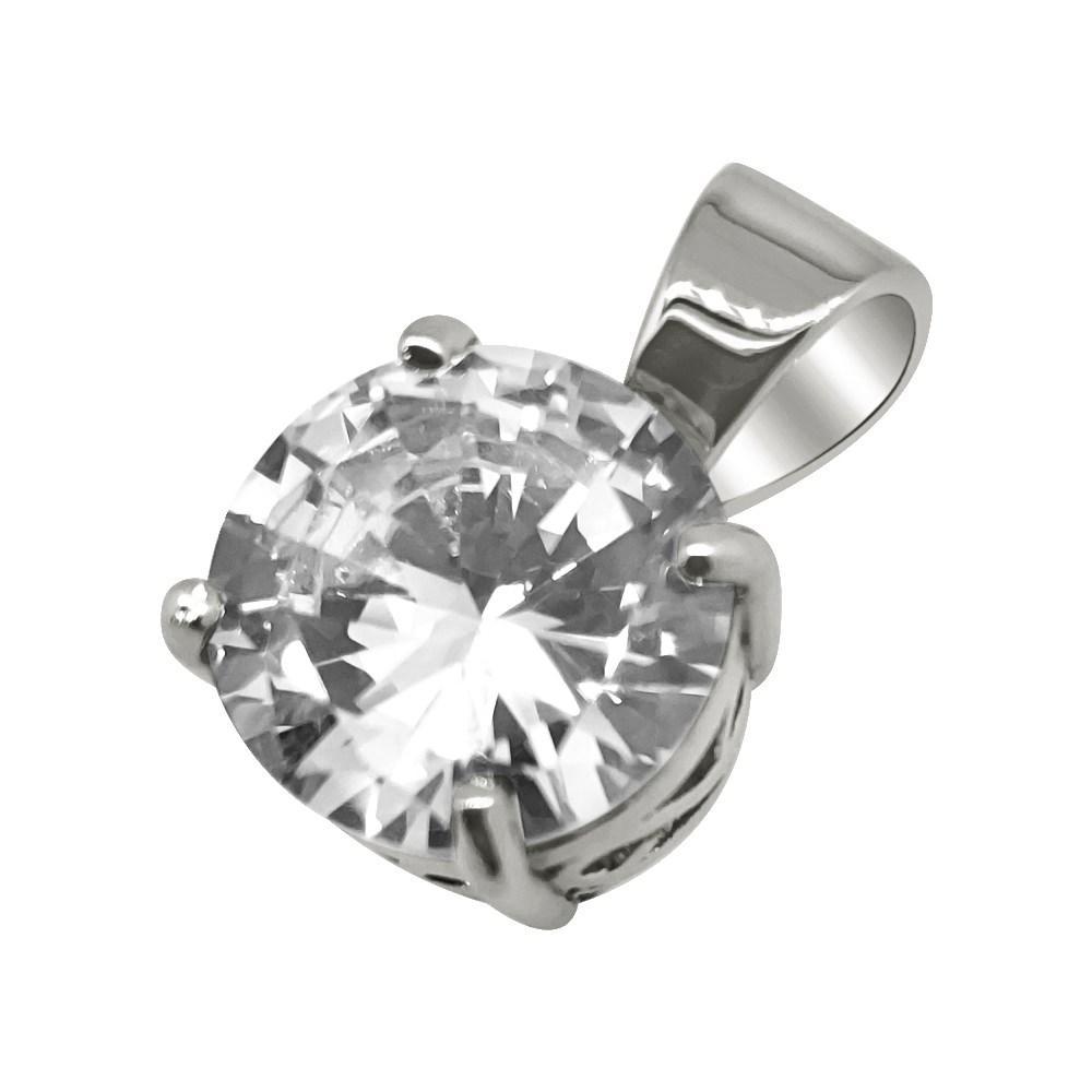 15MM CZ Solitaire Rhodium Bling Bling Pendant