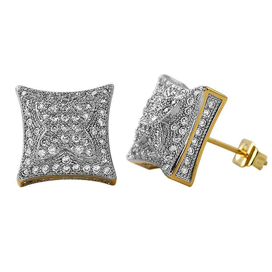 3D X Kite Gold CZ Micro Pave Hip Hop Earrings