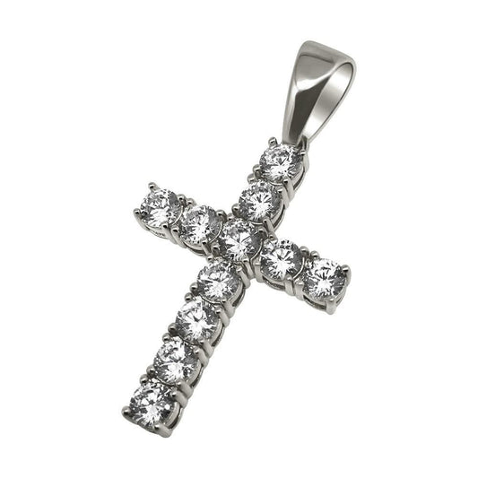 .925 Sterling Silver 4MM CZ Tennis Cross Rhodium