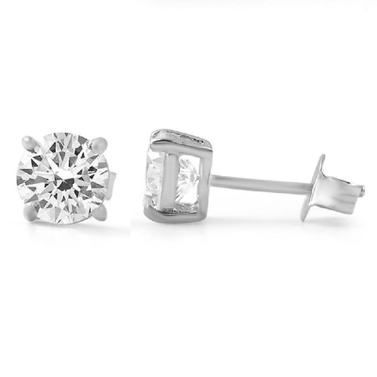 H&A Round Cut CZ Stud Earrings .925 Silver