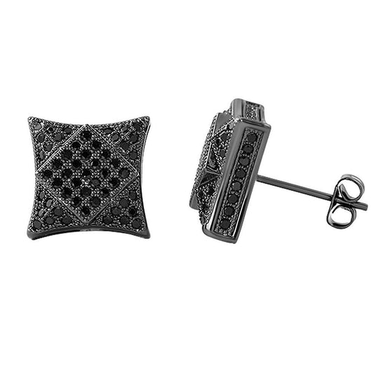 3D Square in Kite Black CZ Micro Pave Bling Earrings