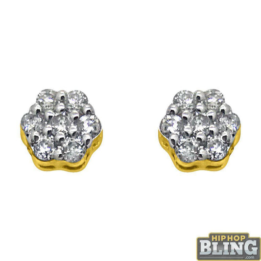 14K Yellow Gold Cluster Earrings .15cttw Diamonds