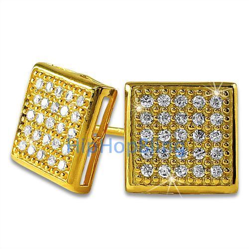 Medium Box Vermeil CZ Micro Pave Bling Earrings .925 Silver