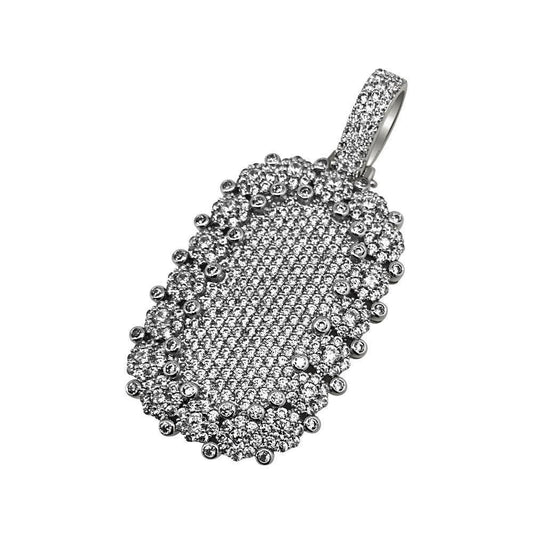 .925 Silver Ice Burst CZ Bling Bling Rhodium Dog Tag (Free 36 Inch Bead Chain)