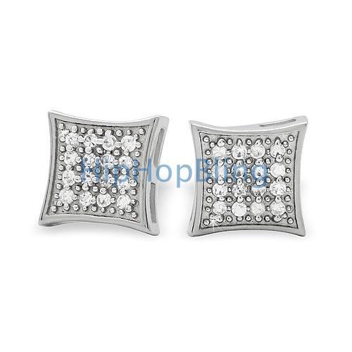 32 Stones Kite CZ Micro Pave Iced Out Earrings .925 Silver