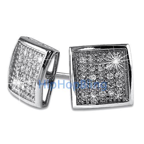 Deep Box Medium CZ Bling Micro Pave Earrings .925 Silver