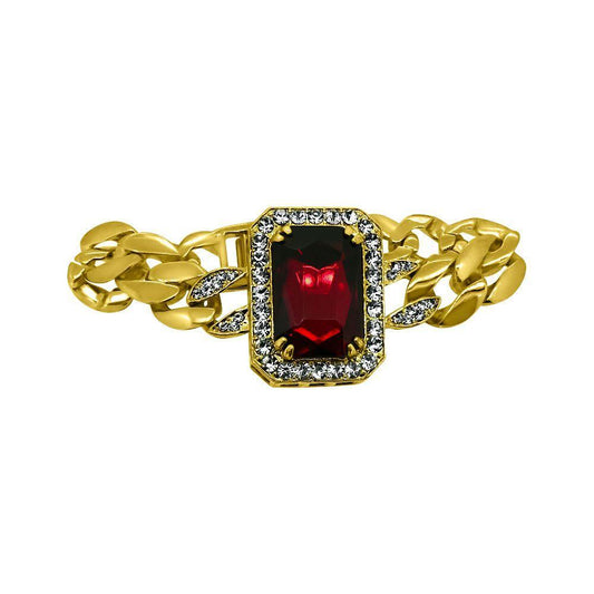 Polished Cuban Link Red Gem Bling Bling Bracelet