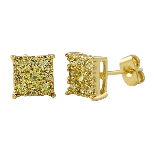 Square Cluster CZ Lemonade Bling Bling Earrings