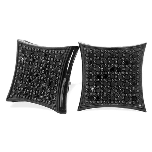 All Black XL Kite CZ .925 Silver Micro Pave Bling Bling Earrings