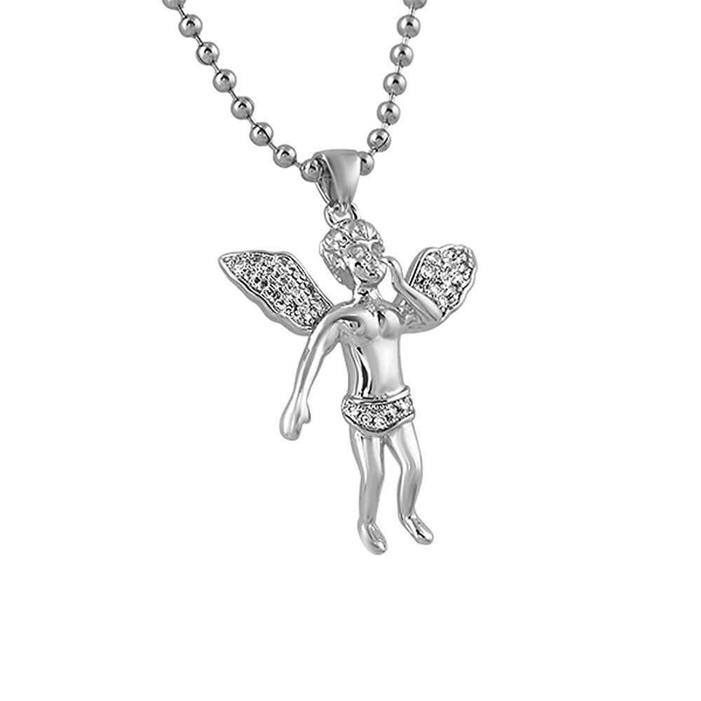 Floating Cherub Angel CZ Rhodium Charm