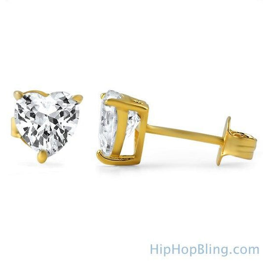 Heart Cut CZ Stud Earrings Gold .925 Silver