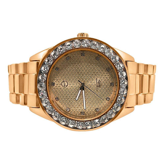 46MM Big Stones Bezel Bling Rose Gold Hip Hop Watch