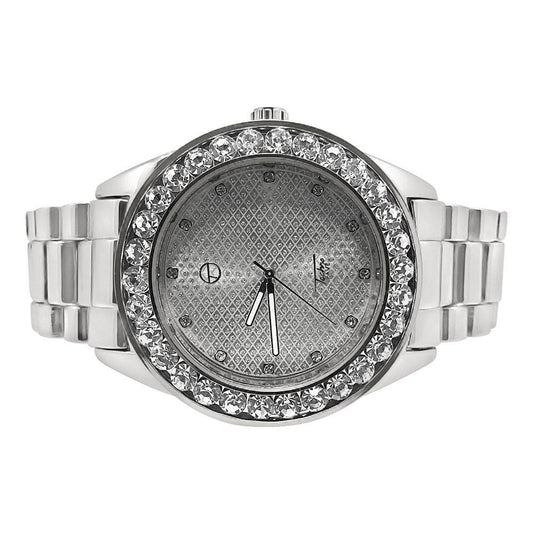 46MM Big Stones Bezel Bling Silver Hip Hop Watch