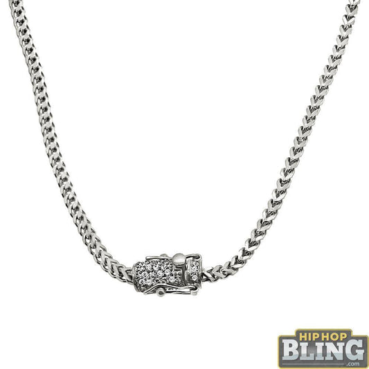 CZ Diamond Lock No Tarnish 2.5MM Franco Chain