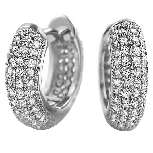 Rounded Hoops Hoop Earrings CZ Micro Pave Set