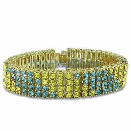 Canary & Blue Candy Cane 4 Row Icedout Bracelet