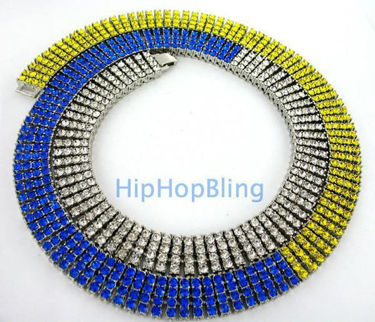 Tri Color Canary Blue & White Ice Bling Bling 4 Row Chain