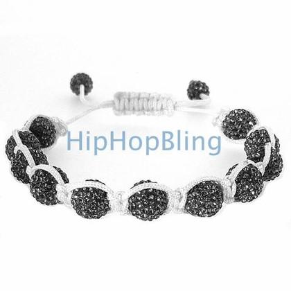 All Grey Bling Bling Disco Ball Bracelet White Rope