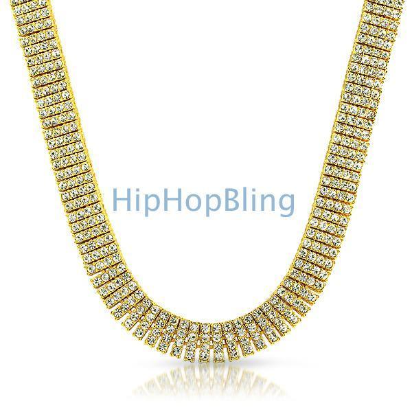 Gold 4 Row Bling Iced Out Chain