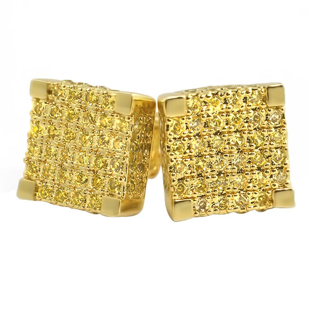 Large 3D Cube Lemonade CZ Iced Out Earrings