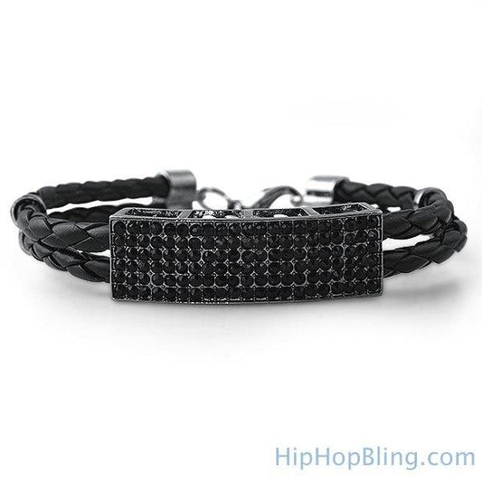 Dual Stand Leather Black ID Bracelet