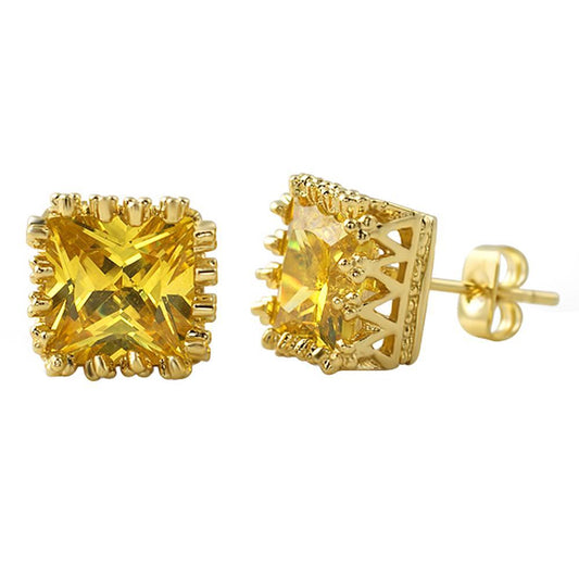 Lemonade Big Crown Princess Cut CZ Earrings