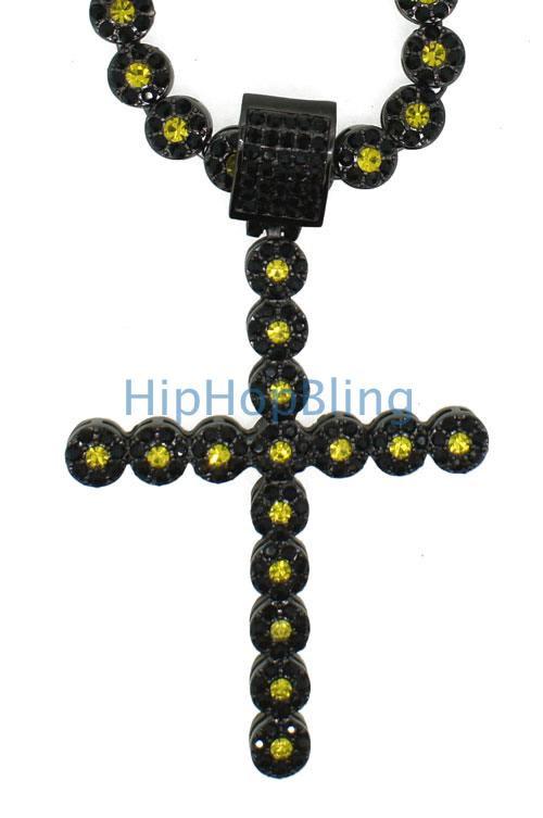 Black and Yellow Cluster Chain Bling Cross Combo