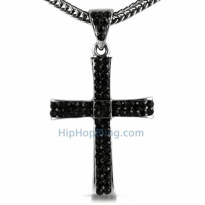 Black Curl Bling Cross & Chain Small