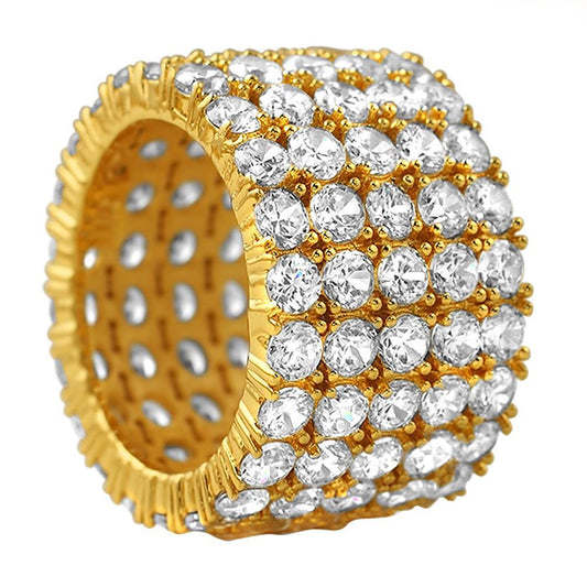 Fat 5 Row 360 Eternity Gold Bling Bling Ring