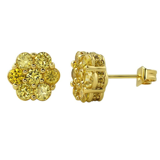 3D Big Cluster Lemonade CZ Micropave Earrings