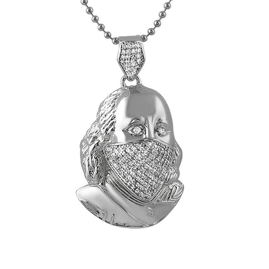 Ben Franklin Rhodium Bling Bling Mask Pendant