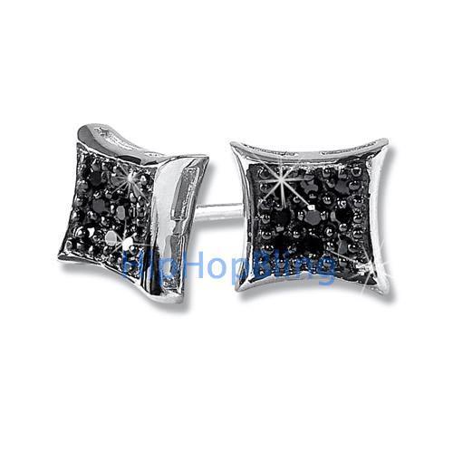 Kite Small Black CZ Micro Pave Earrings .925 Silver