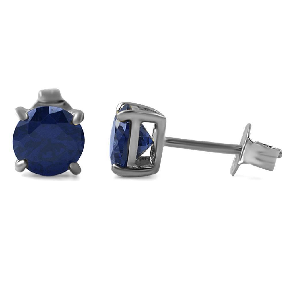 Lab Sapphire Round Stud Earrings .925 Silver