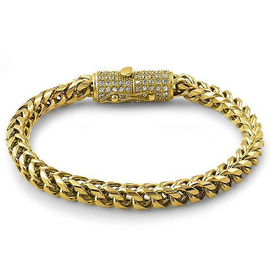 CZ Clasp 6MM Gold Stainless Steel Franco Bracelet