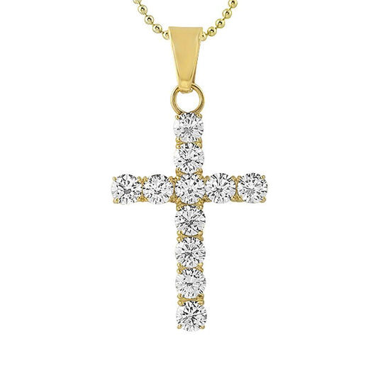 6MM CZ Bling Bling Cross Gold Stainless Steel