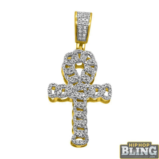 14K Gold Cuban Ankh Cross .33cttw Diamonds