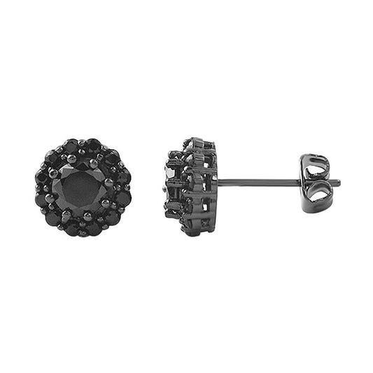 Black Flower Bling Bling CZ Earrings